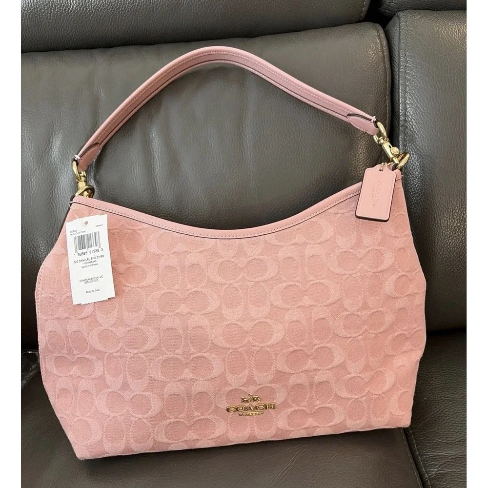 COACH Pink Denim Laurel Shoulder Bag (CER66) Light Pink Ships FAST!
